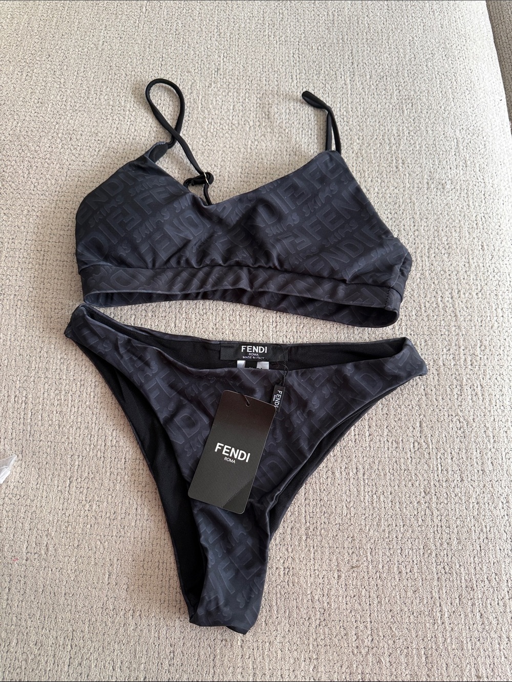 Fendi Black Jacquard Logo Two-Piece Bikini